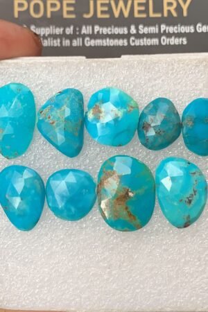 Natural Arizona Turquoise Gemstone Rose Cut Fancy Shape Cabochon High Quality Loose Gemstones For Jewelry Making 12-18 MM Size 9 Pcs V3172