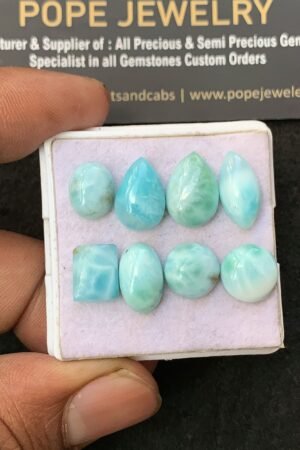Natural Larimar Gemstone Smooth Mix Shape Cabochon High Quality Loose Gemstones For Jewelry Making 10-14 MM Size 8 Pcs V3174