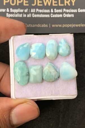 Natural Larimar Gemstone Rose Cut Mix Shape Cabochon High Quality Loose Gemstones For Jewelry Making 10-15 MM Size 8 Pcs V3177