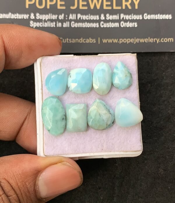 Natural Larimar Gemstone Rose Cut Mix Shape Cabochon High Quality Loose Gemstones For Jewelry Making 10-15 MM Size 8 Pcs V3177