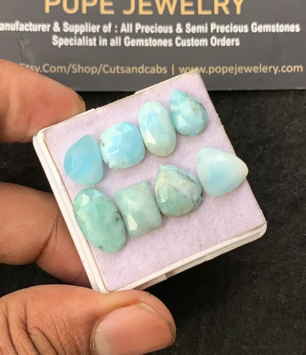 Natural Larimar Gemstone Rose Cut Mix Shape Cabochon High Quality Loose Gemstones For Jewelry Making 10-15 MM Size 8 Pcs V3177 - Image 2