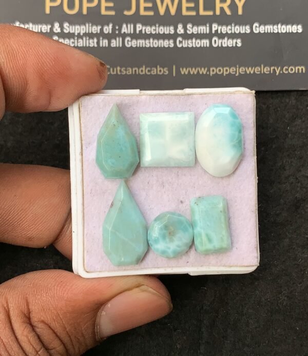 Natural Larimar Gemstone Step Cut Mix Shape Cabochon High Quality Loose Gemstones For Jewelry Making 10-18 MM Size 6 Pcs V3178