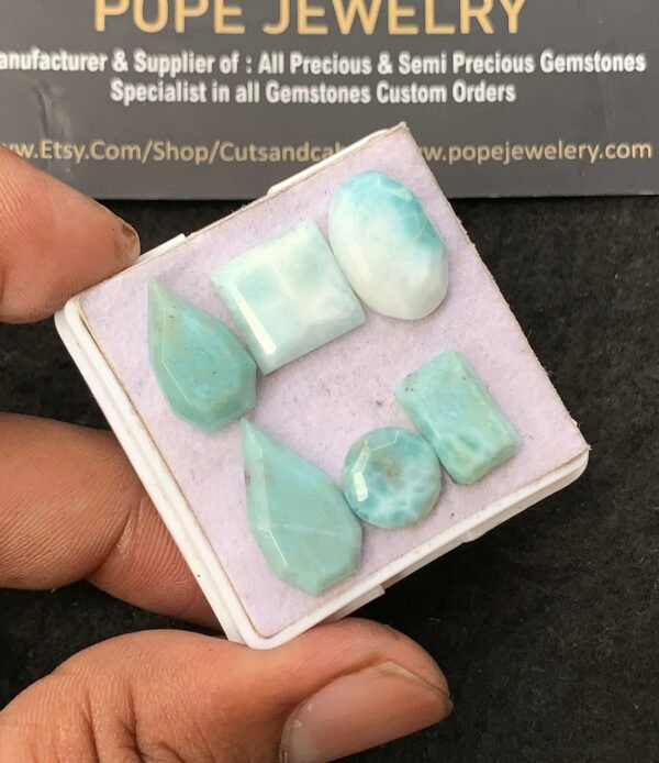 Natural Larimar Gemstone Step Cut Mix Shape Cabochon High Quality Loose Gemstones For Jewelry Making 10-18 MM Size 6 Pcs V3178 - Image 2