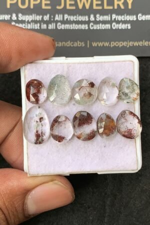 Natural Herkimer Lodolite Gemstone Rose Cut Mix Shape Cabochon Shape High Quality Loose Gemstones For Jewelry Making 9-13 MM Size 10 Pcs V3179