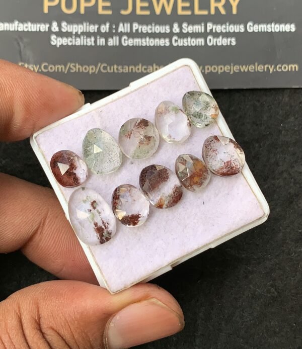 Natural Herkimer Lodolite Gemstone Rose Cut Mix Shape Cabochon Shape High Quality Loose Gemstones For Jewelry Making 9-13 MM Size 10 Pcs V3179 - Image 2