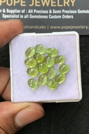 Natural Peridot Gemstone Smooth Oval Shape Cabochon Shape High Quality Loose Gemstones For Jewelry Making 7x15 MM Size 15 Pcs V3182