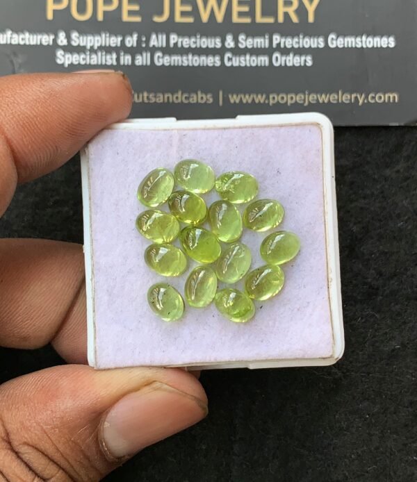 Natural Peridot Gemstone Smooth Oval Shape Cabochon Shape High Quality Loose Gemstones For Jewelry Making 7x15 MM Size 15 Pcs V3182