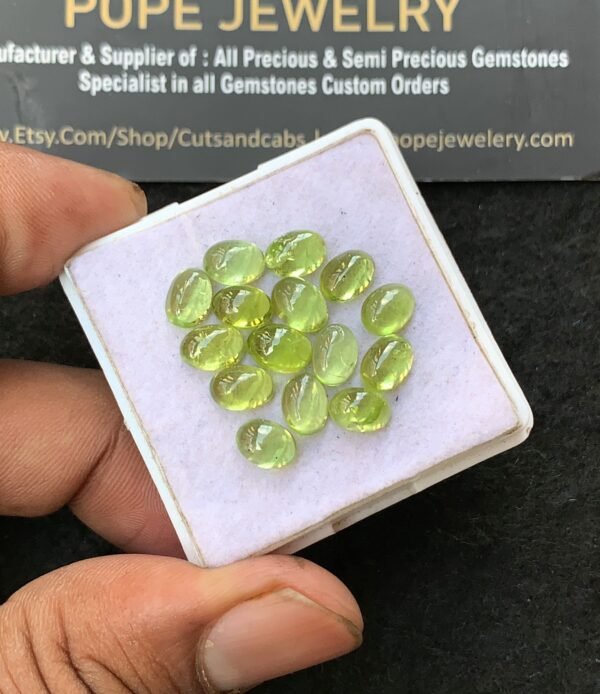 Natural Peridot Gemstone Smooth Oval Shape Cabochon Shape High Quality Loose Gemstones For Jewelry Making 7x15 MM Size 15 Pcs V3182 - Image 2