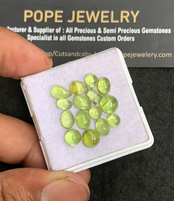 Natural Peridot Gemstone Smooth Mix Shape Cabochon Shape High Quality Loose Gemstones For Jewelry Making 5-8 MM Size 15 Pcs V3183 - Image 2