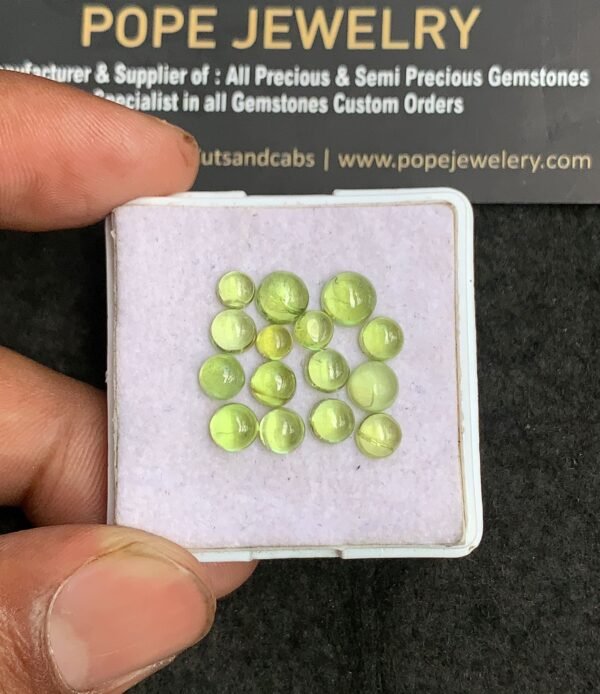 Natural Peridot Gemstone Smooth Round Shape Cabochon Shape High Quality Loose Gemstones For Jewelry Making 4-6 MM Size 15 Pcs V3184