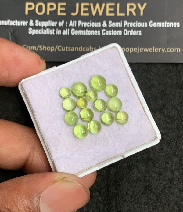 Natural Peridot Gemstone Smooth Round Shape Cabochon Shape High Quality Loose Gemstones For Jewelry Making 4-6 MM Size 15 Pcs V3184 - Image 2