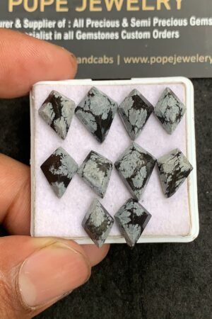 Natural Snow Black Obsidian Gemstone Step Cut Fancy Shape Cabochon Shape High Quality Loose Gemstones For Jewelry Making 12-14 MM Size 10 Pcs V3186