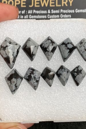 Natural Snow Black Obsidian Gemstone Step Cut Fancy Shape Cabochon Shape High Quality Loose Gemstones For Jewelry Making 12-19 MM Size 10 Pcs V3187
