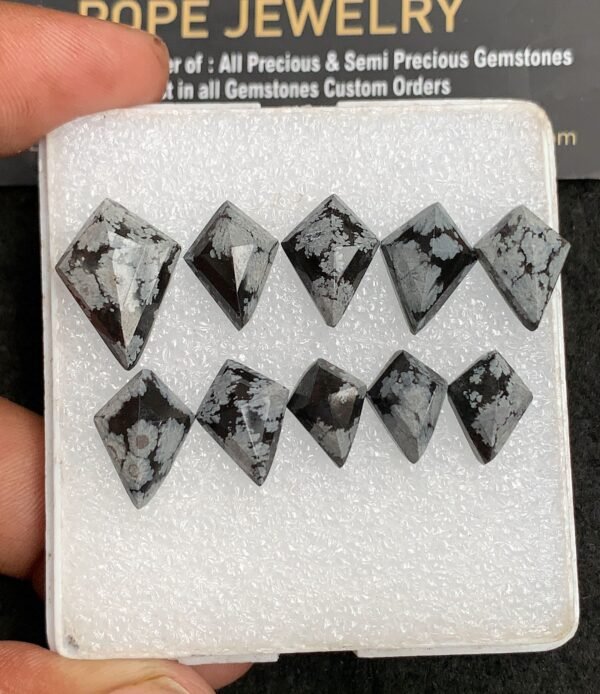Natural Snow Black Obsidian Gemstone Step Cut Fancy Shape Cabochon Shape High Quality Loose Gemstones For Jewelry Making 12-19 MM Size 10 Pcs V3187