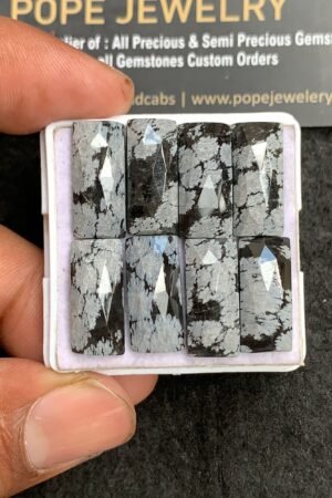 Natural Snow Black Obsidian Gemstone Rose Cut Rectangle Shape Cabochon Shape High Quality Loose Gemstones For Jewelry Making 18x8 MM Size 8 Pcs V3188