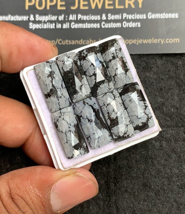 Natural Snow Black Obsidian Gemstone Rose Cut Rectangle Shape Cabochon Shape High Quality Loose Gemstones For Jewelry Making 18x8 MM Size 8 Pcs V3188 - Image 2