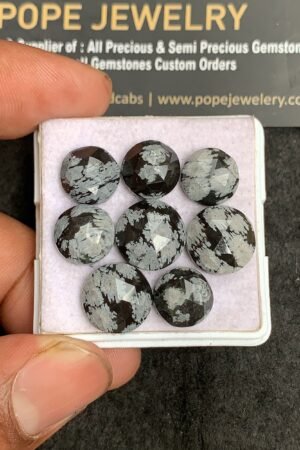 Natural Snow Black Obsidian Gemstone Rose Cut Round Shape Cabochon Shape High Quality Loose Gemstones For Jewelry Making 10-12 MM Size 8 Pcs V3189
