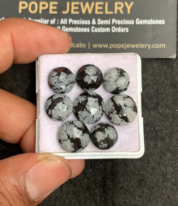 Natural Snow Black Obsidian Gemstone Rose Cut Round Shape Cabochon Shape High Quality Loose Gemstones For Jewelry Making 10-12 MM Size 8 Pcs V3189
