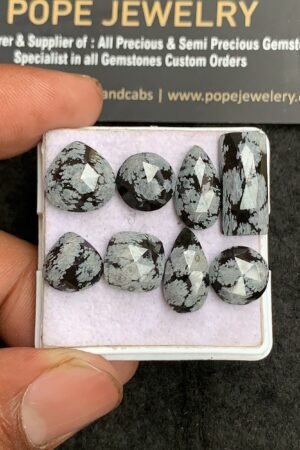 Natural Snow Black Obsidian Gemstone Rose Cut Mix Shape Cabochon Shape High Quality Loose Gemstones For Jewelry Making 10-18 MM Size 8 Pcs V3191