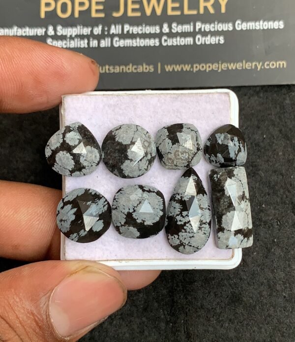Natural Snow Black Obsidian Gemstone Rose Cut Mix Shape Cabochon Shape High Quality Loose Gemstones For Jewelry Making 10-19 MM Size 8 Pcs V3192