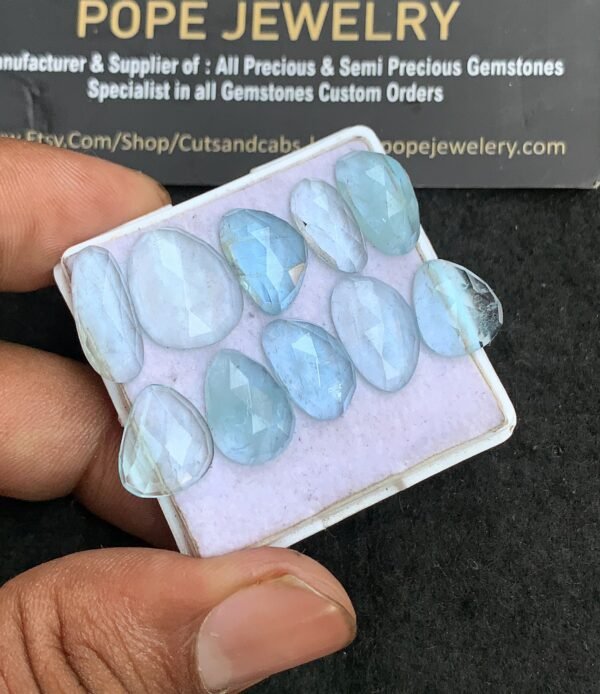 Natural Aquamarine Gemstone Rose Cut Mix Shape Cabochon High Quality Loose Gemstones For Jewelry Making 12-16 MM Size 10 Pc V3198 - Image 2