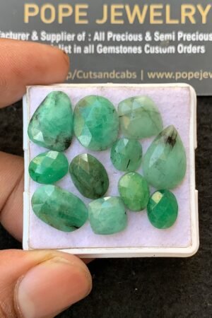 Natural Emerald Gemstone Rose Cut Mix Shape Cabochon High Quality Loose Gemstones For Jewelry Making 8-15 MM Size 11 Pc V3206