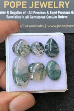 Natural Moss Agate Gemstone Smooth Mix Shape Cabochon High Quality Loose Gemstones For Jewelry Making 10-20 MM Size 6 Pc V3218