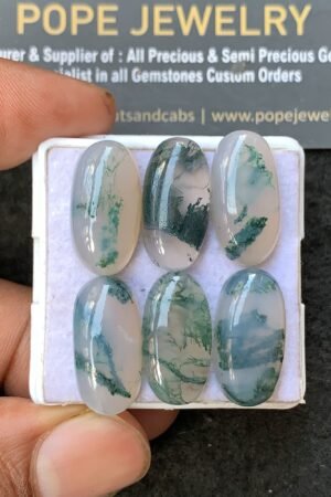 Natural Moss Agate Gemstone Smooth Oval Shape Cabochon High Quality Loose Gemstones For Jewelry Making 20x10 MM Size 6 Pc V3219
