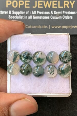 Natural Moss Agate Gemstone Smooth Round Shape Cabochon High Quality Loose Gemstones For Jewelry Making 8-9 MM Size 10 Pc V3222