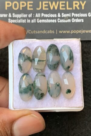 Natural Moss Agate Gemstone Rose Cut Oval Shape Cabochon High Quality Loose Gemstones For Jewelry Making 15x7 MM Size 8 Pc V3223