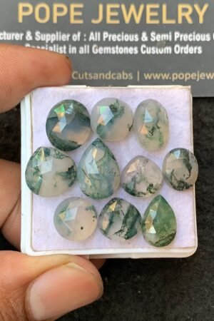 Natural Moss Agate Gemstone Rose Cut Mix Shape Cabochon High Quality Loose Gemstones For Jewelry Making 10-14 MM Size 10 Pc V3225