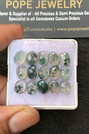 Natural Moss Agate Gemstone Rose Cut Oval Shape Cabochon High Quality Loose Gemstones For Jewelry Making 8x6 MM Size 15 Pc V3227