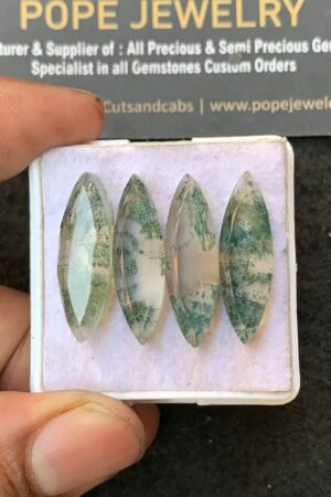 Natural Moss Agate Doublet Gemstone Step Cut Marquise Shape Cabochon High Quality Loose Gemstones For Jewelry Making 20-21 MM Size 4 Pc V3229