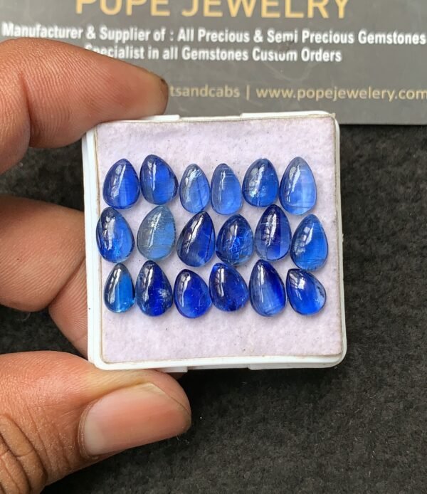 Natural Blue Kyanite Gemstone Smooth Pear Shape Cabochon High Quality Loose Gemstones For Jewelry Making 8-9 MM Size 18 Pc V3234