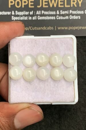 Natural White Moonstone Gemstone Smooth Round Shape Cabochon High Quality Loose Gemstones For Jewelry Making 8 MM Size 10 Pc V3246