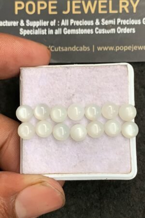Natural White Moonstone Gemstone Smooth Round Shape Cabochon High Quality Loose Gemstones For Jewelry Making 6 MM Size 14 Pc V3247
