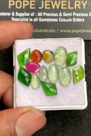 Natural Mix Stone Gemstone Rose Cut Mix Shape Cabochon High Quality Loose Gemstones For Jewelry Making 7-12 MM Size 13 Pcs V3249