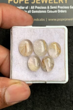 Natural Golden Rutile Gemstone Smooth Oval Shape Cabochon High Quality Loose Gemstones For Jewelry Making 11-12 MM Size 5 Pcs V3258