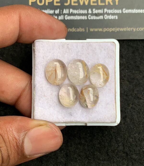Natural Golden Rutile Gemstone Smooth Oval Shape Cabochon High Quality Loose Gemstones For Jewelry Making 11-12 MM Size 5 Pcs V3258