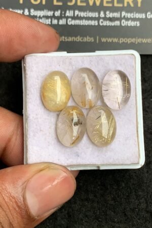 Natural Golden Rutile Gemstone Smooth Oval Shape Cabochon High Quality Loose Gemstones For Jewelry Making 14x10 MM Size 5 Pcs V3259