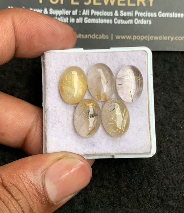 Natural Golden Rutile Gemstone Smooth Oval Shape Cabochon High Quality Loose Gemstones For Jewelry Making 14x10 MM Size 5 Pcs V3259
