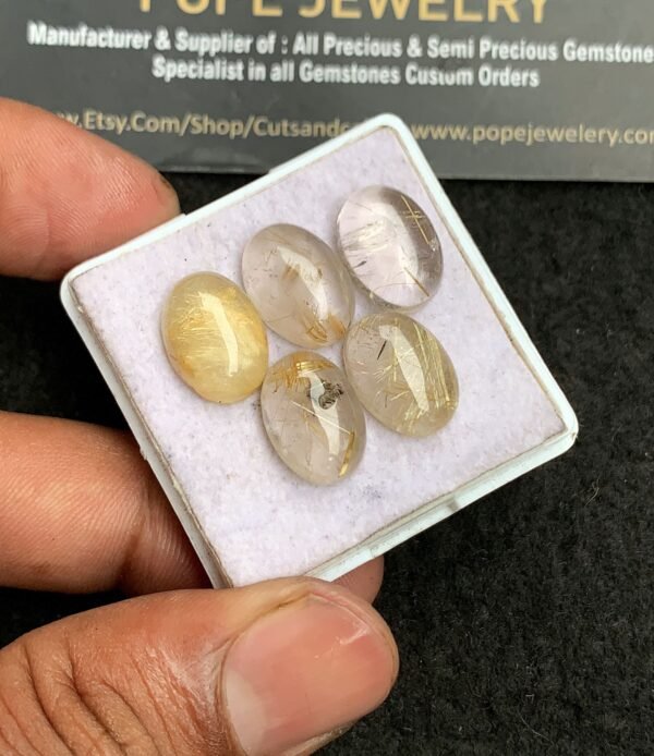 Natural Golden Rutile Gemstone Smooth Oval Shape Cabochon High Quality Loose Gemstones For Jewelry Making 14x10 MM Size 5 Pcs V3259 - Image 2