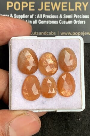 Natural Sunstone Gemstone Rose Cut Fancy Shape Cabochon High Quality Loose Gemstones For Jewelry Making 11-14 MM Size 6 Pcs V3262