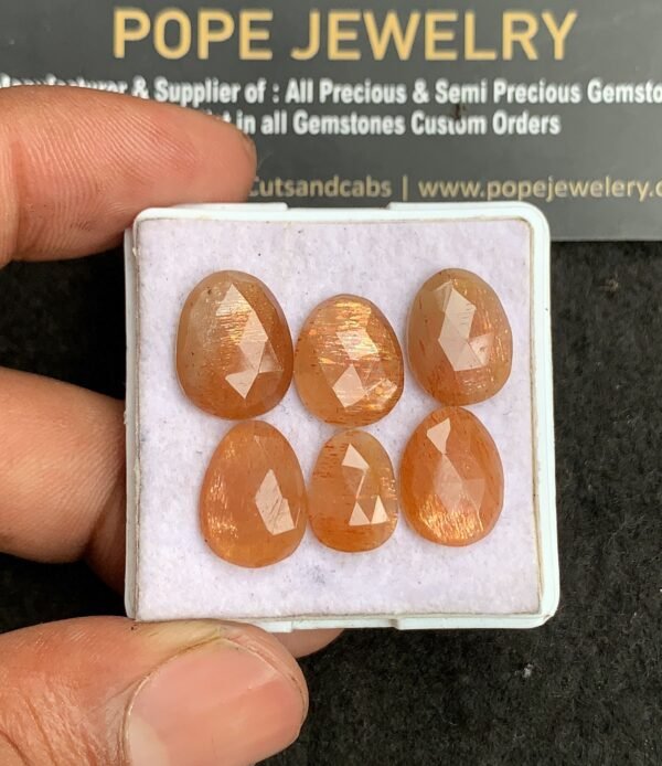 Natural Sunstone Gemstone Rose Cut Fancy Shape Cabochon High Quality Loose Gemstones For Jewelry Making 11-14 MM Size 6 Pcs V3262