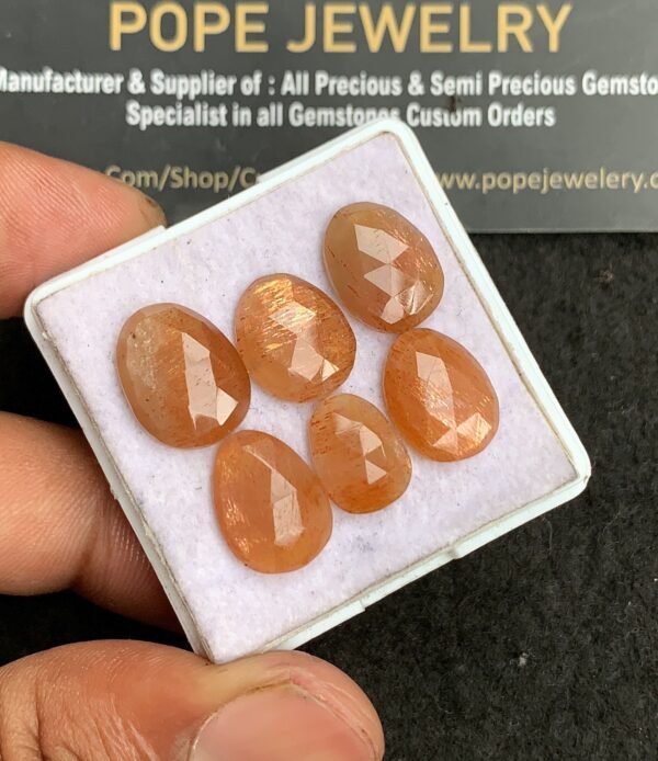 Natural Sunstone Gemstone Rose Cut Fancy Shape Cabochon High Quality Loose Gemstones For Jewelry Making 11-14 MM Size 6 Pcs V3262 - Image 2