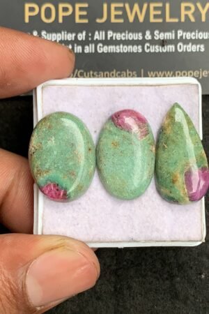 Natural Ruby Fuchsite Gemstone Smooth Mix Shape Cabochon High Quality Loose Gemstones For Jewelry Making 22-25 MM Size 3 Pcs V3270