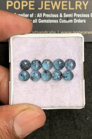 Natural Teal Green Kyanite Gemstone Rose Cut Round Shape Cabochon High Quality Loose Gemstones For Jewelry Making 6 MM Size 10 Pcs V3271