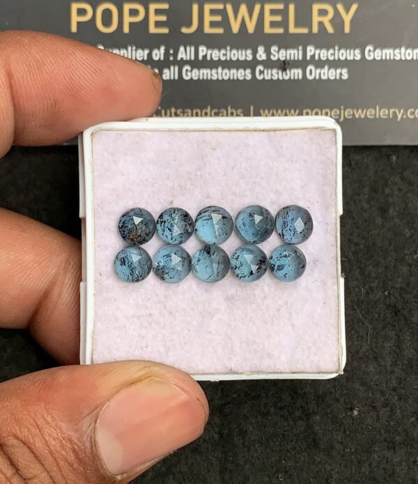 Natural Teal Green Kyanite Gemstone Rose Cut Round Shape Cabochon High Quality Loose Gemstones For Jewelry Making 6 MM Size 10 Pcs V3271