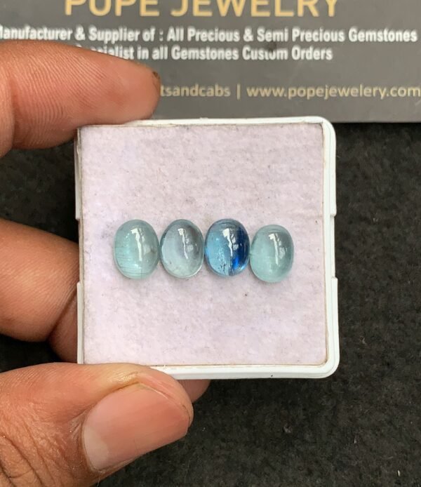 Natural Aqua Kyanite Gemstone Smooth Oval Shape Cabochon High Quality Loose Gemstones For Jewelry Making 9x7 MM Size 4 Pcs V3275