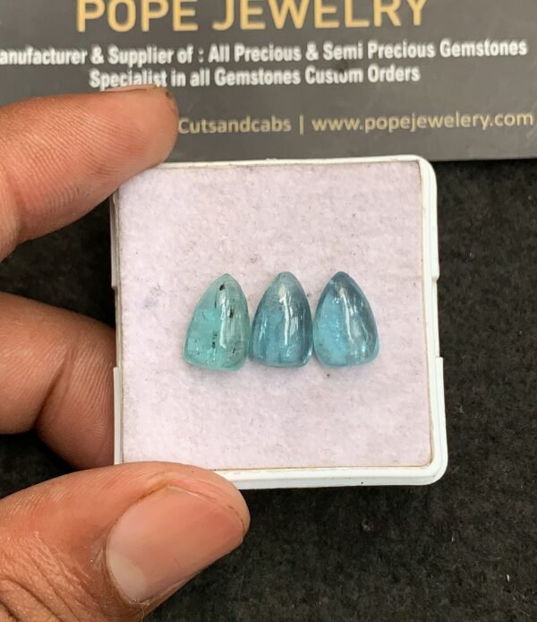 Natural Aqua Kyanite Gemstone Smooth Trillion Shape Cabochon High Quality Loose Gemstones For Jewelry Making 12x8 MM Size 3 Pcs V3278